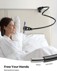 Lamicall Gooseneck Bed Phone Holder - [80 Mm Clamp Base] Universal Flexible Lazy Arm for Desk, 360 Overhead Phone Mount Clip for Iphone 16 15 14 13 12 11 Series, Xs XR, Samsung, 4-7” Cellphone - Black