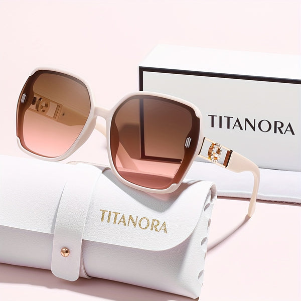 Luxury Golden Hinges | Unisex, Perfect for Casual Wear. Oversized Square Fashion Glasses - Stylish Cream PC Frame with Case and Cleaning Cloth.