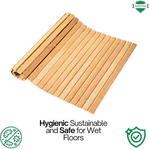 ADEPTNA Wooden Duck Board Bath Mat Acacia Wood Non-Slip - Luxury Rectangular Slatted Design for Bathroom, Shower, Spa, Sauna - 60cm x 40cm Waterproof Floor Decor