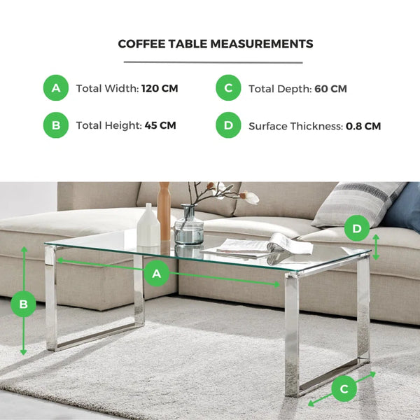 Aditya Chrome and Tempered Glass Coffee Table - Modern Design Living Room Table
