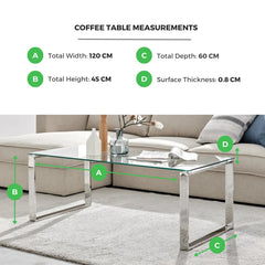 Aditya Chrome and Tempered Glass Coffee Table - Modern Design Living Room Table