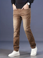 Men'S Jeans, Elastic, Easy, Denim Trousers, Slimming, Slim Fit, Green Men'S Clothing, Multi-Process Men'S Pants, Suitable for All Seasons