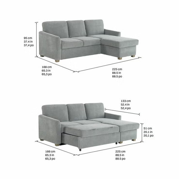 Coddle Cameron Fabric Sofa Bed with Reversible Chaise, Grey
