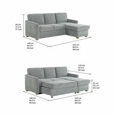 Coddle Cameron Fabric Sofa Bed with Reversible Chaise, Grey