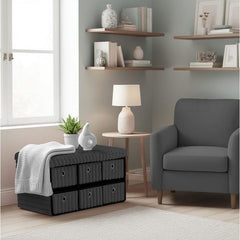Terra 6 Drawer Folding Ottoman Storage Bench, Ribbed Faux Fur Rectangular Storage Box with Lid, Soft Upholstered Footstool for Bedroom, Hallway & Living Room, Clothes, Toy & Blanket Storage