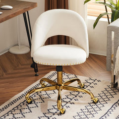Office Chair Velvet Fabric Swivel Computer Desk Chair Comfy Armless Vanity Task Chair With Adjustable Height, Ergonomic Chair for Home Bedroom (Delicate Lilac)