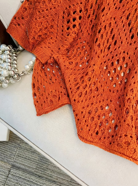 Plus Size - Plus Size - Plus Size Women'S Cashew Flower Loose Temperament Hollow Round Neck Pullover Long Sleeve Sweater