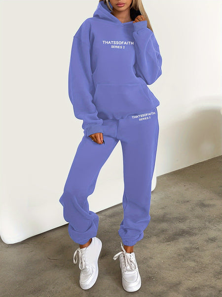 Fashionable Set of Sweatshirt And Long Pants with Letter Prints for Women