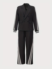 Women'S Striped Lapel Long Sleeve Jacket with Matching Trousers Set BK