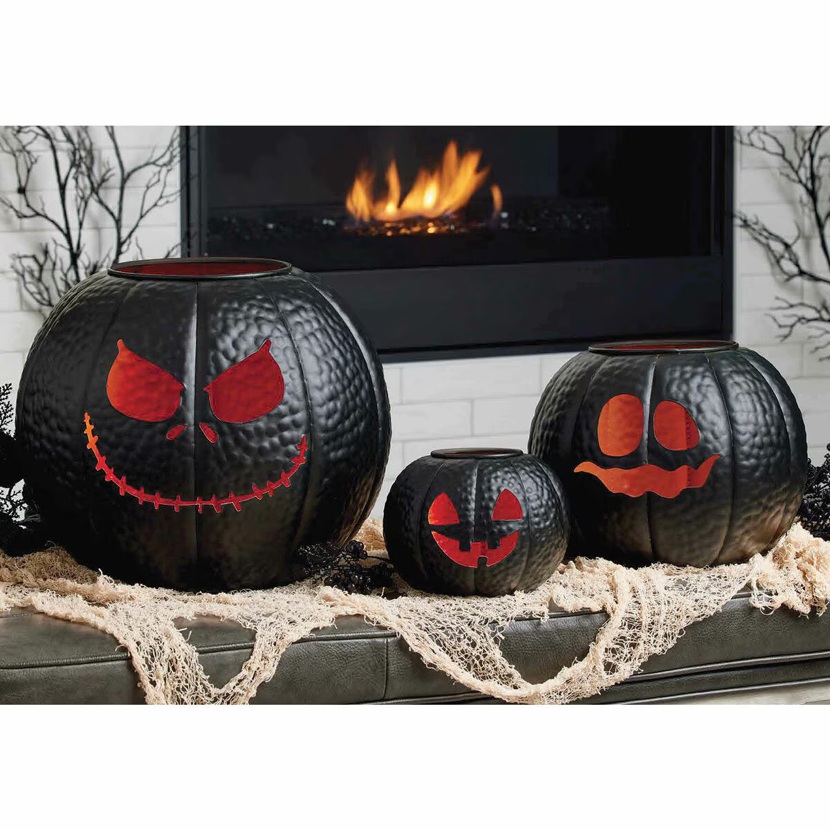 Halloween Metal Pumpkin Lanterns - Set of 3