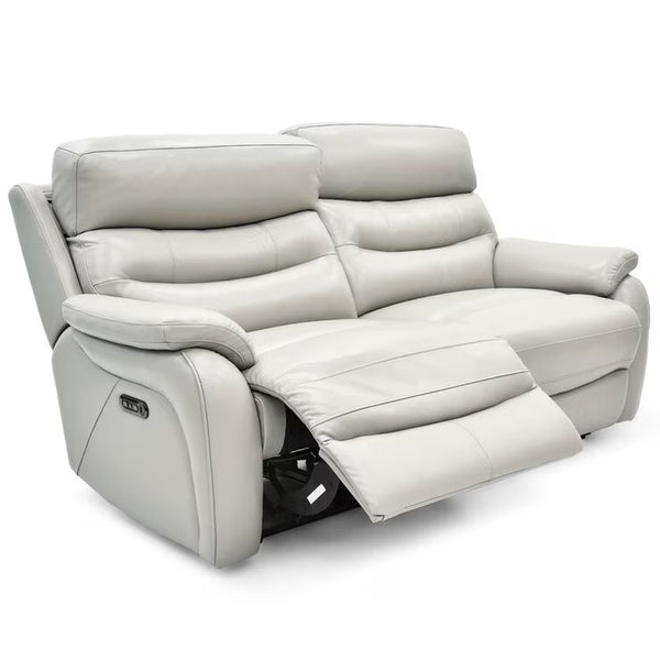 Fletcher Light Grey Leather Power Reclining Large 2 Seater Sofa with Power Headrest