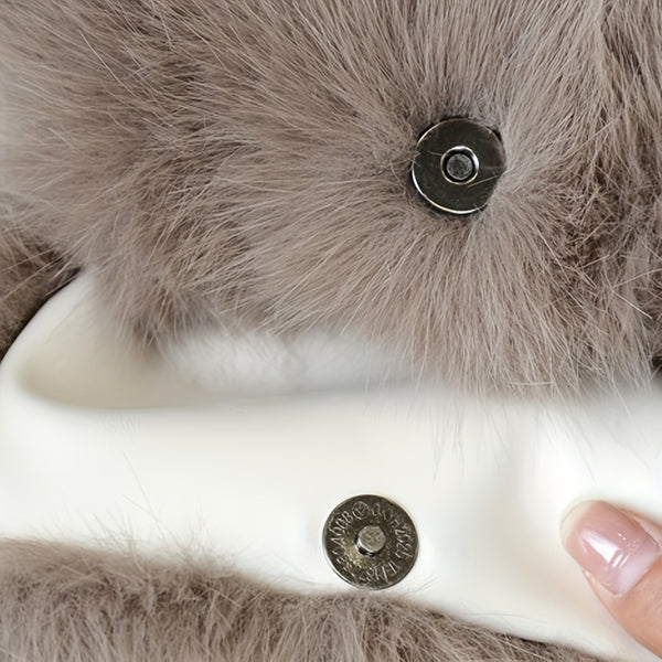 1pc Women's Plush Faux Fur Backpack - Soft Mini Daypack with Adjustable Drawstring Closure & Strap, Golden-Tone-like Black Tip (No-Washable) - Elegant White/Black Mini Bag for,, Travel - Faux-Fur Coat-Like Texture Purse, Bags For Women, Small Backpack For