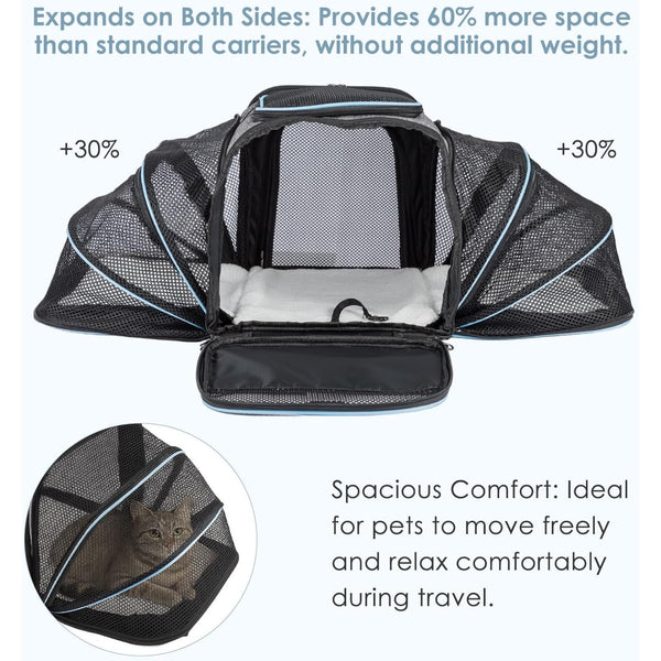 Expandable Soft Cat Carrier Bag – Airline Approved Pet Travel Bag with Mesh Windows, Shoulder Strap & Foldable Design for Cats and Small Dogs – Portable Pet Carrier for Airplane, Car, Vet & Home Use (Grey)