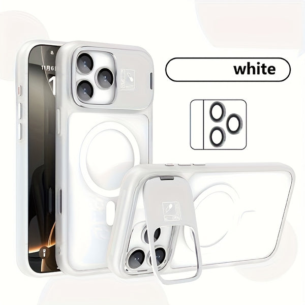 Phone Case: Magnetic Foldable Invisible Bracket Phone Case with Lens Protection Film for iPhone 17 16 15 14 13 12 11 Pro Max 17Air Wireless Charging Cover Fall Resistant Protective Case