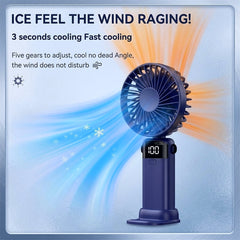 1 Foldable 3-in-1 Handheld Fan with LED Digital Display and 5 Adjustable Wind Speeds, Portable USB Rechargeable Fan with 90° Angle Adjustment and Whisper-Quiet Operation for Outdoor Travel Office and Daily Use