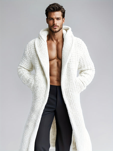 Men's Casual Sport Sweater, Long Hooded Knit Cardigan with Thick Yarn Knitting, Large Side Pockets, Loose Fit, Warm and Stylish, for a Casual and Stylish Look
