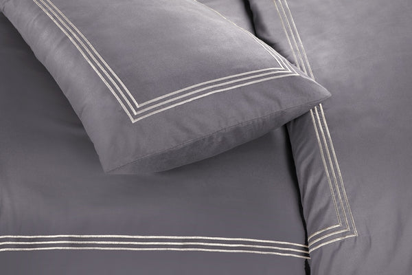 Embroided Baratta Stitch Duvet Cover Set with Matching Pillowcases - Ultra-soft Brushed Microfibre – Chic & Modern Design – Easy Care & Machine Washable