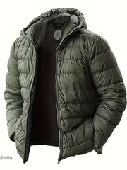 Men'S Outdoor Lightweight Thickened Hooded Windproof Quilted Solid Color Warm Coat