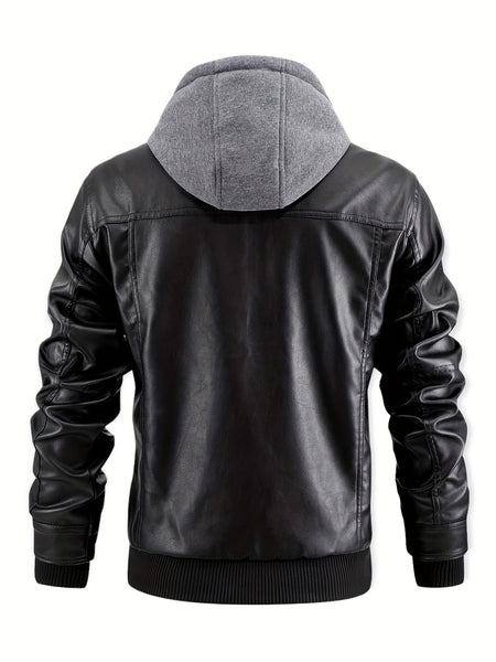 Men's Casual 2in 1 Jacket, Chic Bomber Jacket Biker Jacket with Zipper Pockets