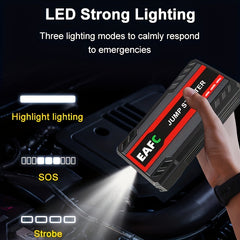 Portable Car Jump Starter Battery Power Bank Emergency Booster with LED Light 12V Auto Starting Device Support Starting 12V Gasoline Cars Up to 3.0L
