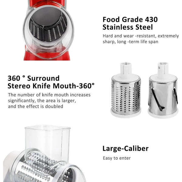Rotary Vegetable Shredder 3 in 1 Rotary Cheese Grater Round Vegetable Mandoline Blades Handheld Fruit Vegetable Slicer Shredder for Fruit Nut and Vegetable Grate Green