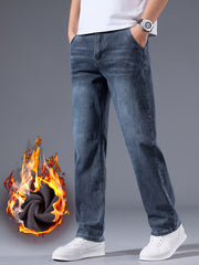 092+1# New Winter Style -Lined Thickened Simple and Stylish Slightly Stretchy Jeans