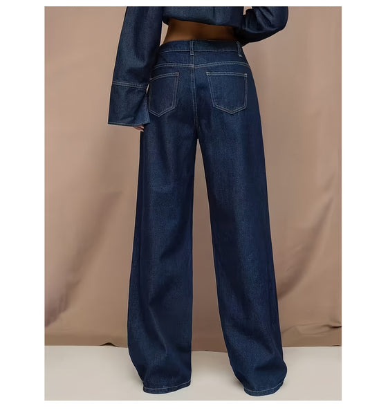 [2026SS] Women's New Stretchy Wide Leg Jeans, Loose Straight Blue Jeans, Washed Denim Trousers with Pockets, High Waisted Tummy Control Comfort Pantalones, Street Style Ladies' Outfit, Female Baggy Casual Pants for Work, Travel and Office.