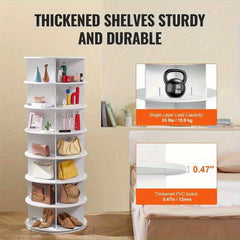 5/7 Tier Rotating Shoe Rack- 360° Spinning Floor Stand With Shelves For Home & Dorm, Easy Assembly, Durable PVC Material, Versatile Storage
