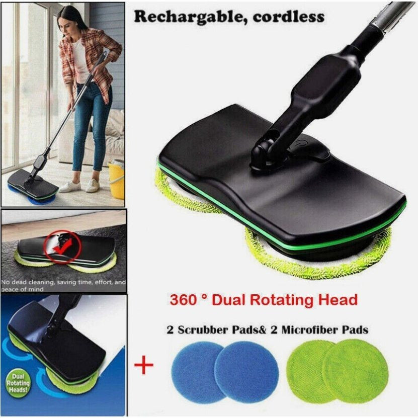 Electric Cordless Mop with Spinning Polisher & Scouring Pads - 360° Rotating Head, Dual-Speed Control, Ergonomic Handle & Telescopic Pole for Hardwood, Tile, PVC Floors - Wet/Dry Cleaning, Scratch-Free Surface Safe, Cordless & Portable Design for Ho