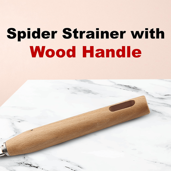 AEX Stainless Steel ladle Frying Spoon Strainer with Wood Handle Pasta Strainer Wooden Spoons Cooking Utensils for Kitchen Cooking Frying Food Ladle Spider Skimmer Mesh Strainer Skimmer Frying Spoons Spider Strainer Skimmer Wire Skimmer Ladle Kitchen Uten