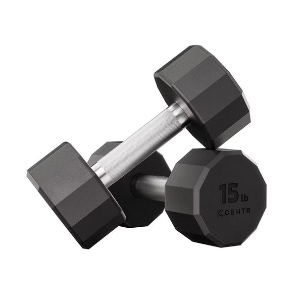 Centr 210Lbs (95Kg) Rubber Dumbbell Set with Weight Rack