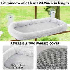 Foldable Cat Window Hammock Perch, Cat Window Bed with Powerful Suction Cup up to 18kg, Reversible Washable Cover Cat Hammock for Indoor Cats, Grey 52x30cm or 60x30cm