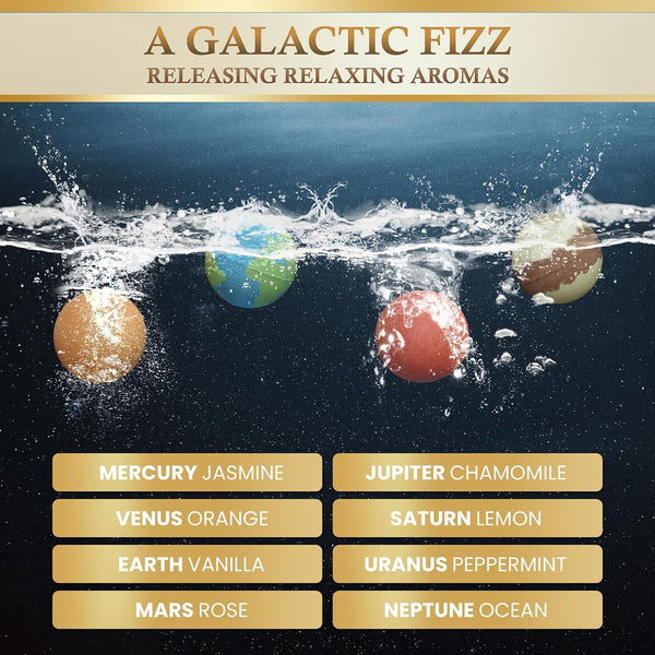 Planet Themed Bath Bombs / 8 X 60G Handmade Luxury Bubble Bath Fizzer Set/Non-Staining, Vegan, Cruelty-Free/Spa Gift for Men, Women and Kids