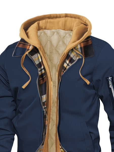 Pearson OBM Men'S Winter New Korean-Style Hooded Jacket, a Casual And Trendy Outerwear, Solid Color, Formal Style, with Zipper Details
