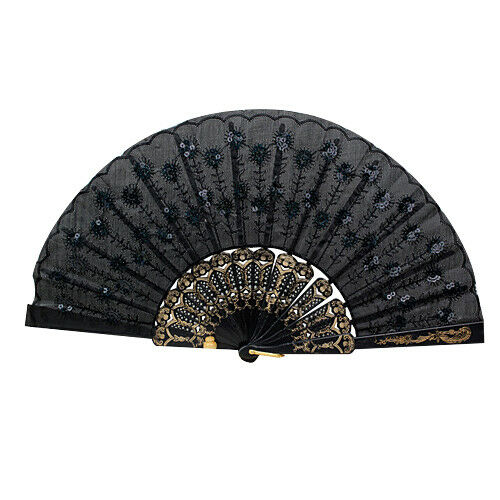 Spanish Lace Silk Folding Hand Held Dance Fan Flower Pattern for Party Wedding