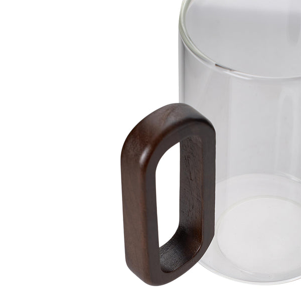 6pcs High Borosilicate Transparent Glass Cups, 360ml Vintage Wood Handle Tea Cups, Heat-Resistant Household & Office Tea Cups, Multi-Purpose Coffee Cups, Beverage Cups, Milk Cups, Suitable for Home, Office, Bar