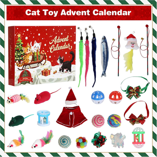 Cat Advent Calendar 2025, 24 Day Countdown to Christmas Cat Gifts with 24Pcs Assorted Cat Interactive Toys Countdown Calendar for Kitten Flurry Friends