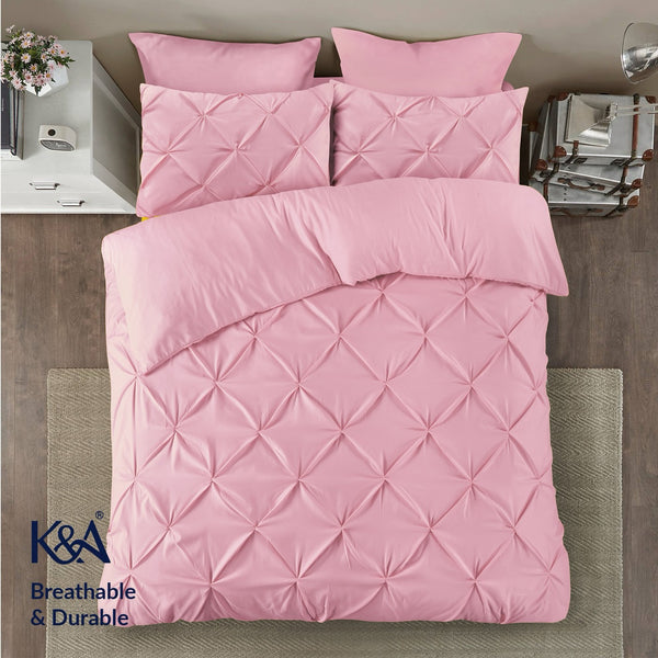 K&A® Pintuck Pinch Pleat Duvet Cover Set with Zipper Closure including Pillowcase – Ultrasoft Brushed Microfiber – Easy Care & Machine Washable
