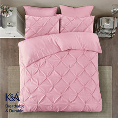 K&A® Pintuck Pinch Pleat Duvet Cover Set with Zipper Closure including Pillowcase – Ultrasoft Brushed Microfiber – Easy Care & Machine Washable