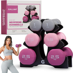 Gallant Weights Dumbbells Set Women- Hex Shaped Neoprene Hand Weights for Women and Men- Ideal for Home Gym Fitness Weight Training Pilates - Pink 10KG Set (1kg, 1.5kg, 2.5kg Pair)
