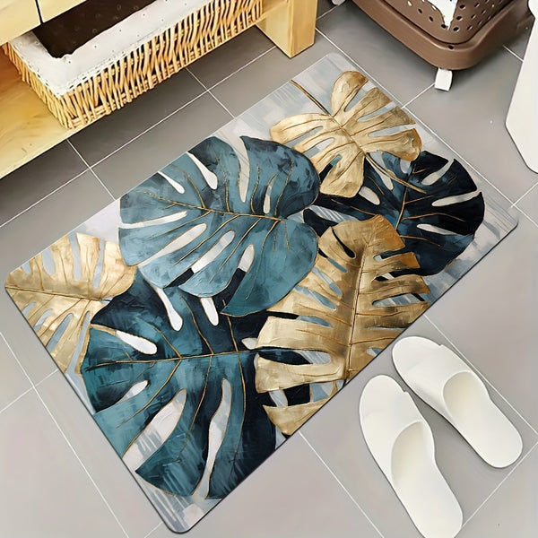 Vintage Tropical Leaf Pattern Non-Slip Bath Mat - Quick-Dry, Soft & Absorbent Rug for Bathroom