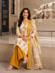 TeamWear* Women'S Cotton Embroidered Printed Kurta with palazzo & Dupatta Set with lace