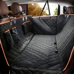 Quilted Waterproof Dog Car Seat Cover with Safety Harness - Scratch And Wear Resistant Fit for Cars Trucks SUVs - Black And Orange Polyester Pet Hammock for Travel