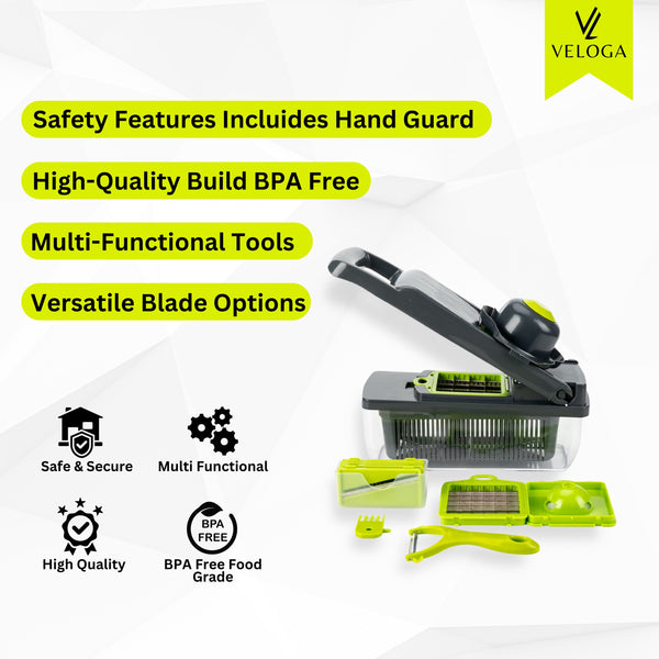 Vegetable Chopper – Veloga 16-in-1 Mandoline Slicer & Dicer, Multi-Function Kitchen Gadget with Adjustable Blades, Salad Chopper & Food Slicer for Easy Meal