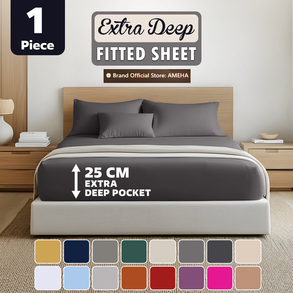 1pc 25cm Extra Deep Fitted Sheet – Solid Color Hotel-Quality Bedsheet, Ultra-Soft & Brushed Microfiber Bedding Sheet, Machine Washable, Single, Double, King, & Super King Sizes Available