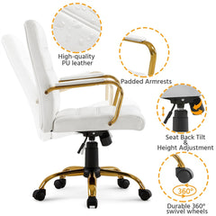 Costoffs Mid Back Office Chair with Gold Frame PU Leather Office Executive Chair with Adjustable Seat Height