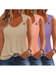 Three-Pack Women's Tank Tops Summer Sleeveless Loose Fit Eyelet Neck Solid Color Basic Shirts