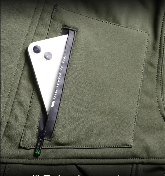 Men's Casual  Set: Warm Fleece-Lined Jacket & Cargo Pants with Zipper Hood - Durable Polyester, Multiple Pockets, Ideal for  & Camping