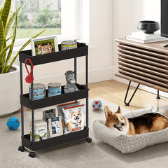 3-Tier Slim Rolling Storage Cart with Narrow Space-Saving & Heavy-Duty Plastic Shelving Unit - Mobile Utility Cart Suitable for Kitchen, Bathroom, Laundry Room, Office - Assembly, No Metal Parts, Lightweight Shelving Unit, Standing Shelf