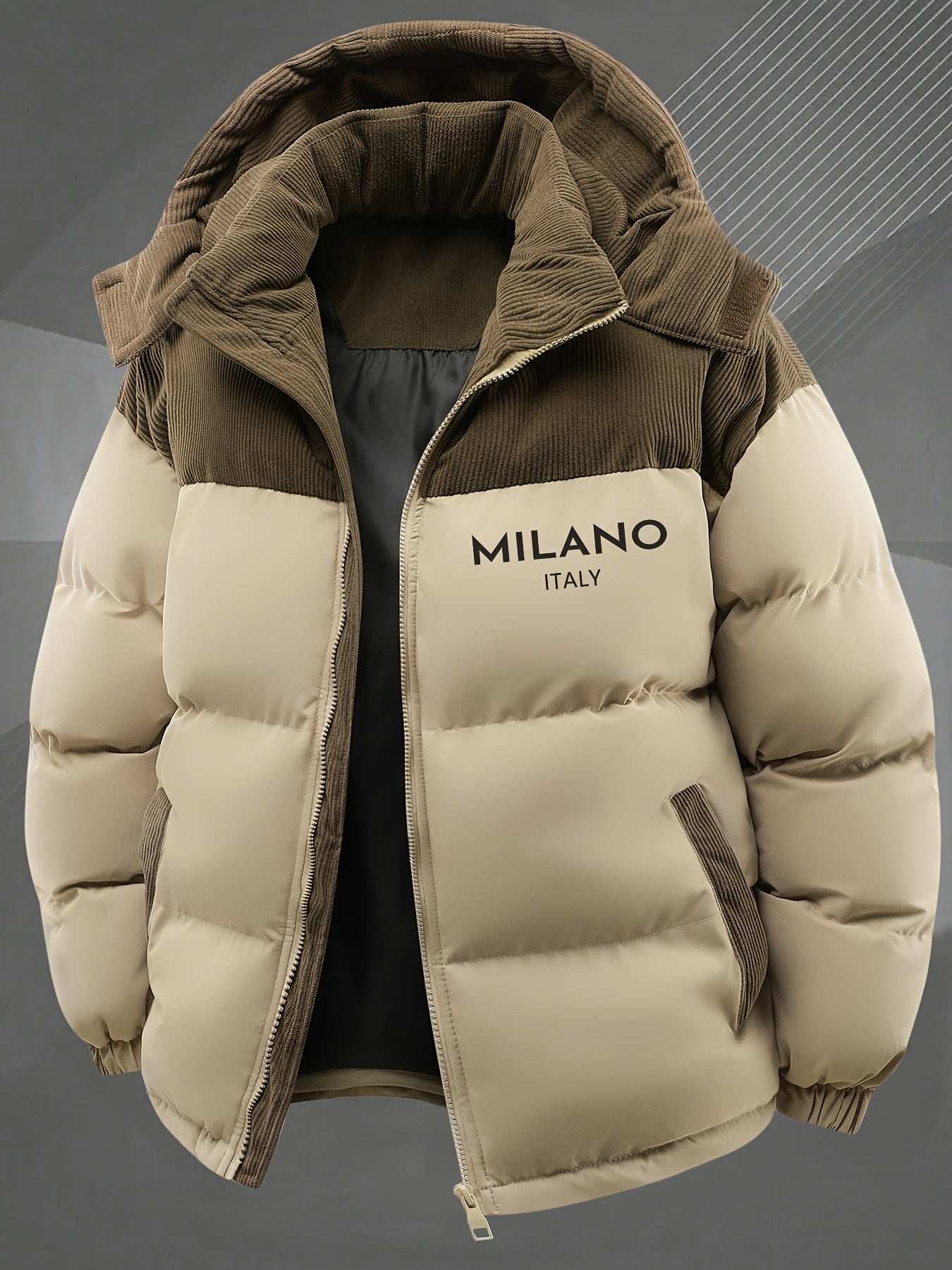 2025 New Winter Removable Hood Jacket Men'S Casual Print Hooded Coat Thick Trendy Jacket Top Men'S